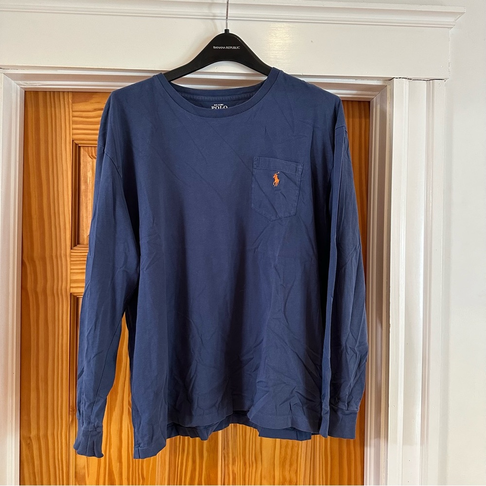 Long Sleeve Navy Shirt, Large Polo by Ralph Lauren